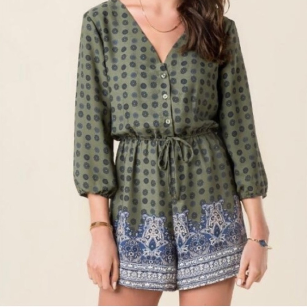 alya olive/navy printed romper